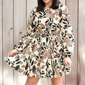 Bohme Jacquie The Label Boho Floral Long Sleeve Belted Midi Dress Size S
